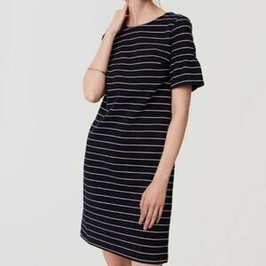 Loft Black Striped Bell Sleeve Midi Dress Sz 6